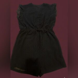 BeachSissi Romper Women’s Size Medium Black Swiss Dot Button Front Tie Waist